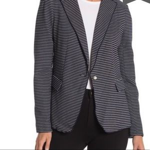 T Tahari Faux Pearl Button Striped Knit Blazer
